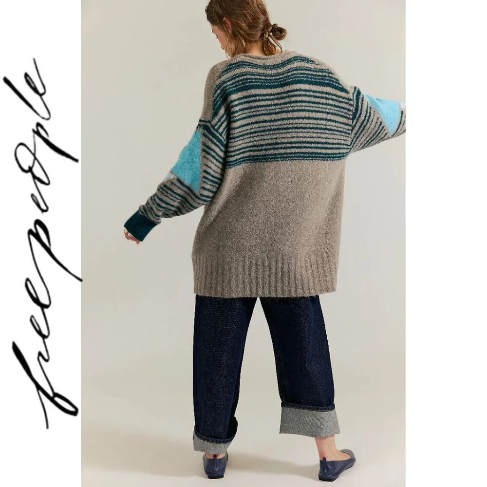 Free People | Hidden Trail Wool Alpaca Pullover in Grey Skies Combo | XS/S - Picture 2 of 5